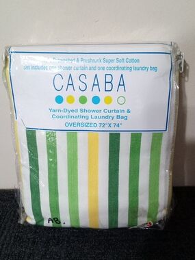 CASABA Green & Yellow Striped Yarn-Dyed Shower Curtain